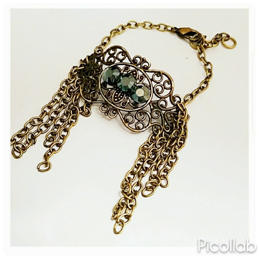 Brass Filigree Drop Chain Bracelet - Picture 3 of 4
